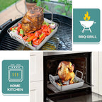 P&P CHEF Beer Can Chicken Holder with Roasting Pan Set, 9-inch Stainless Steel Square Baking Pan and Chicken Rack For Grilling, Heavy Duty & Dishwasher Safe, 4Pcs