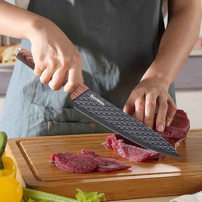 GOODA Kitchen Knife Set With Block,6-Piece Professional Chef Cooking Knives Set For Kitchen,Non-Stick Stainless Steel Knife Block Set