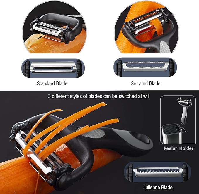 RAXCO Knife Set with Block,10-Piece Kitchen Knives Stainless Steel,Pro-sharpened for Cooking,Slicing,Mincing,Dicing,Black