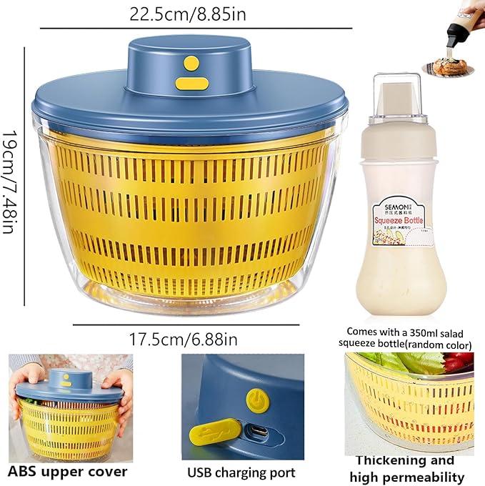 Large Salad Spinner,3-in-1 Vegetable Wash Bowl, Salad Bowl & Lettuce Spinner, Fruit Cleaner,4.22Qt Lettuce & Fruit Washer, Quick Drainage Electric Mixer