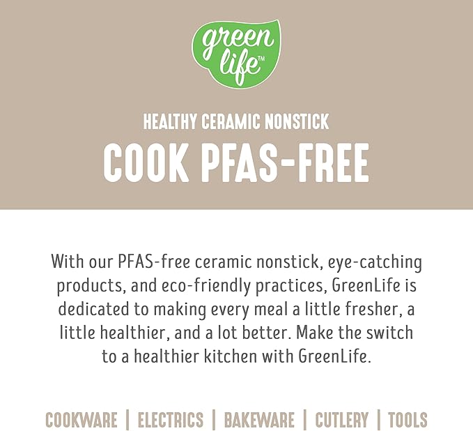 GreenLife 6QT Ceramic Nonstick Stockpot with Glass Straining Lid, PFAS-Free, Dishwasher Safe, Stay-Cool Handles, Oven Safe to 350°F, Wobble-Free Base, Even Heating, Taupe