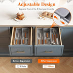 Lifewit Utensil Organizer for Kitchen Drawer, Expandable Cooking Silverware Tray, Adjustable Cutlery Flatware Holder, Plastic Spatula Tools Storage Divider, 14.4 x 15.8", Gray