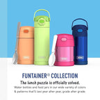 THERMOS FUNTAINER Insulated Food Jar, 16 Ounce, Kid Friendly Thermos Food Jar with Foldable Spoon, Matte Charcoal