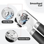 Beneno Heavy Duty Hand Can Opener Manual with Magnet, Durable Sharp Carbon Steel Blade Smooth Cutting, Big Effort-Saving Knob & Soft Grip Handle, Multifunctional Kitchen Tool with Bottle Opener, Black