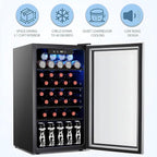 Antarctic Star 26 Bottle 130 Can Wine Cooler/Cabinet Refrigerator Mini Wine Cellar Beer Soda Clear Glass Door Bar Fridge Quiet Compressor Adjust Temp Freestanding Indoor Use 3.1cu.ft Black