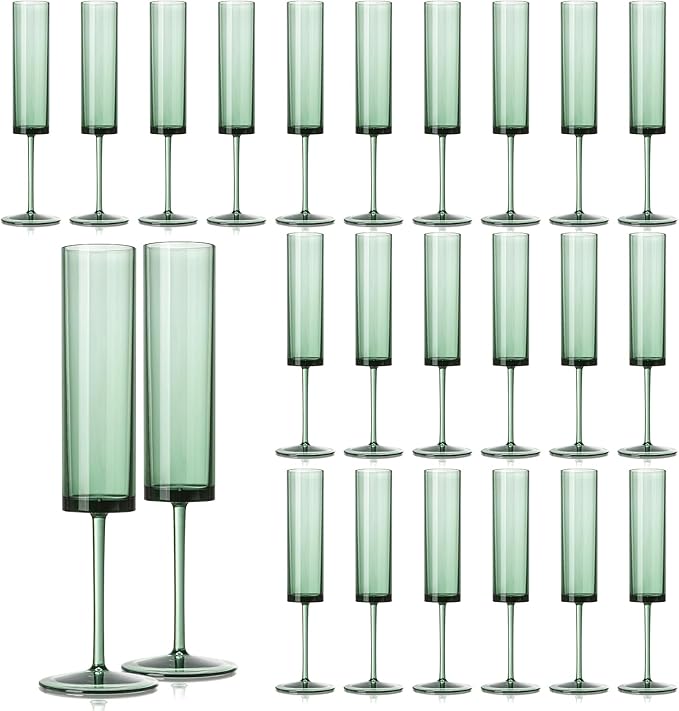24 Pack Acrylic Dark Green Wine Glasses Green champagne glasses Champagne Flutes Sparkling Wine Glasses Wine Goblets Wedding Glassware Set Drinkware Glasses for Wedding Bar Celebration Baby Shower