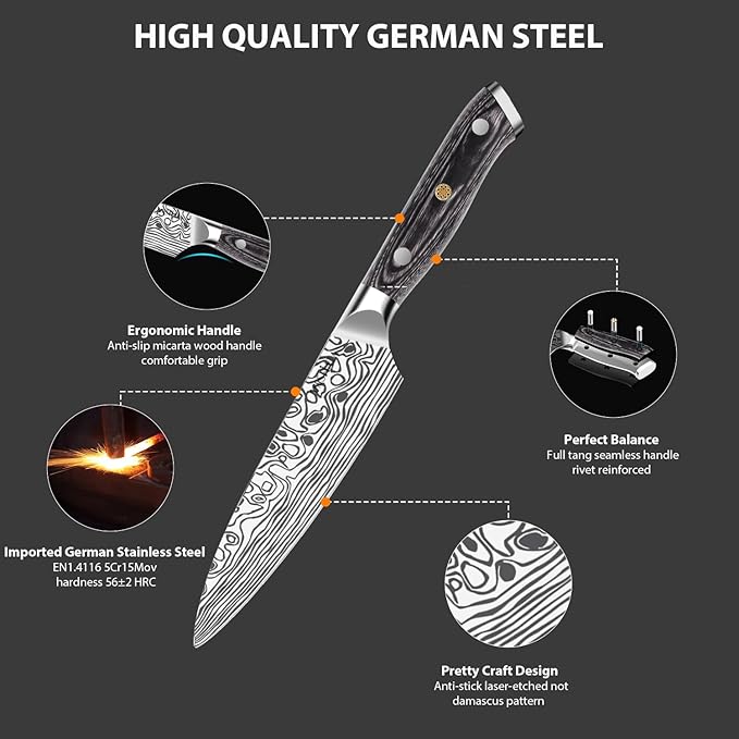 MOSFiATA 4 Inch Paring Knife, Kitchen Knife Fruit Knives with Sheath, German High Carbon Stainless Steel EN1.4116 Precision Cooking Vegetable Knife for Carving, Peeling, Trimming
