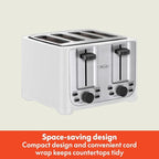BELLA 4 Slice Toaster with Auto Shut Off - Extra Wide Slots & Removable Crumb Tray and Cancel, Defrost & Reheat Function - Toast Bread & Bagel, White
