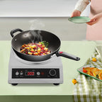 1800W Electric Wok Used For Home And Commercial,Induction Wok With Concave Surface Stainless Steel Strong Power Dual Control Mode 10 Power And Temp 24H Timer Induction Cooktop For Cooking