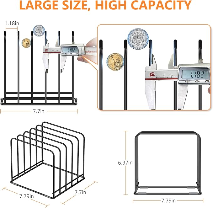 KORRTFID Kitchen Cabinet Organizer, Steel Cookware Holder, Divided Holder with 5 Slots for Skillets Baking Tray and Chopping Board Rack - Baking Pan Holder Storage (1 PC)