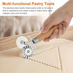 Pastry Cutter Double Wheel, Pastry and Pasta Cutter Wheel with Exquisite Wooden Handle Dual-Head Baking Tool for Home and Kitchen for Pasta Pizza Ravioli Cookie