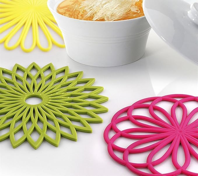 ME.FAN Silicone Trivet Mat - Kitchen Hot Pads for Pots & Dish - Insulated Teapot Trivet - Flexible, Durable, Non-Slip Large Coasters 3 Set Desert Sage