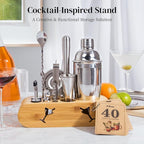 X Home Bartender Kit with Stand, Cocktail Shaker Set for Enthusiasts and Beginners | Includes Martini Shaker, Easy-to-Measure Jigger, Hawthorne Strainer, Mixing Spoon and More, Bartender Kit Gifts