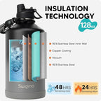 Swigina [2-IN-1 LID] Gallon Insulated Water Bottle with Silicone Boot (48hrs Cold/24hrs Hot) - DIY Stickers, Leakproof, BPA Free, 128 oz