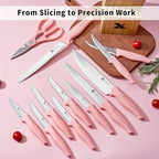 XANAPON 14-Piece Kitchen Knife Set with Block, High Carbon Stainless Steel Sharp Chef Knives with Built-in Sharpener, Ergonomic Handles, Professional Cutlery for Home Cooking & Gifts, Pink