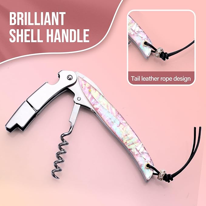 Shell Handle Waiter Corkscrews-Wine Openers,Corkscrew Bottle Openers,3-in-1 Wine Key Tool With Foil Cutter & Dual Hinge Fulcrum - Waiters Corkscrew…