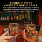 Large Confetti DOF Glasses – Set of 2-11oz Luxury Hand Blown Confetti Whiskey, Margarita, Martini, Cocktails, Water, Wine, Dessert & Champagne Glasses Cinco de Mayo, Hand Blown - Mexican Water Glass
