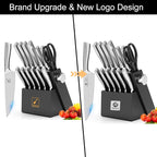 imarku® Knife Set,14-Piece Knife Sets for kitchen with block,Premium One-Piece Kitchen Knife Set with Sharpener,High Carbon Stainless Steel Knives Set for Kitchen,Dishwasher Safe,Black