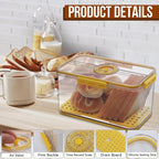 Gifhomfix Bread Box Airtight Bread Boxes for Kitchen Counter, Time Recording Bread Storage Container with Lid, Bread Holder for Homemade Bread, Toast, Bagel, Donut and Cookies, Yellow