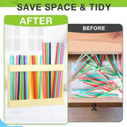 Qinyoung Acrylic Straw Holder for Cabinet Door with Double Sided Adhesive Tape Reusable Straw Organizer Tumbler Storage Kitchen Accessories Container for Counter Cupboard(Classic,Large,Cream Color)