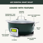 GreenPan Elite Essential Smart Electric 6QT Skillet Pot,Sear Saute Stir-Fry and Cook Rice, Healthy Ceramic Nonstick and Dishwasher Safe Parts, Easy-to-use LED Display, PFAS-Free, Ponderosa Pine