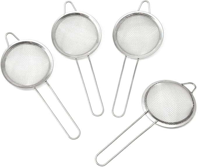 Honbay 4PCS 3.15 Inch Small Tea Strainers Mini Cocktail Strainer Stainless Steel Fine Mesh Strainer Colander Bar Strainer Tool Food Flour Egg White Loose Tea Strainer with Handle
