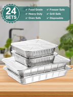 NEEBAKE 24 Pack Disposable Aluminum Pans with Lids Combo Set- 12 Large 9x13 Foil Pans Half Size & 12 Small 8x8 Tin Foil Baking Pans, Tin Trays Containers for Meal Prep, Food Cooking, Roasting, Heating