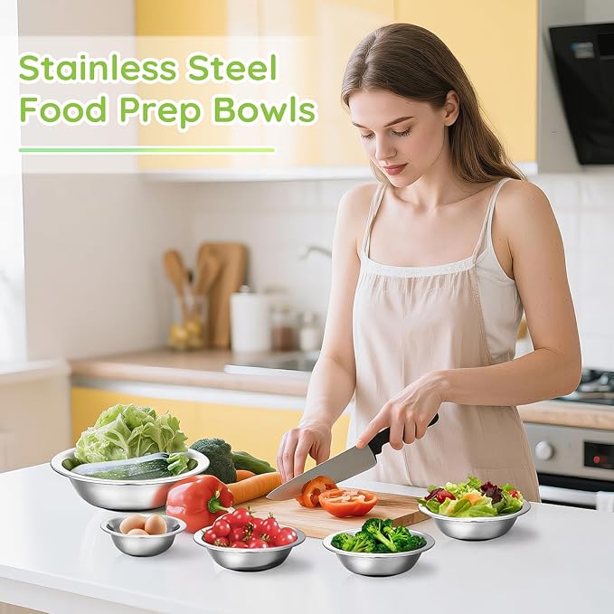 304(18/8) Stainless Steel Mixing Bowls for Kitchen, 8 Pack 6.3" 13.67 fl.oz Small Metal Mixing Bowls Set Stackable for Baking Serving Cooking Food Prep Storage Dishwasher Safe Lightweight