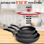 Universal Lids for Pots, Pans and Skillets, Replacement Pan Lid with Tempered Glass and Heat-Resistant Silicone Edge, Fits 9", 9.5",10" Cookware, Durable Frying Pan Cover