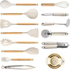CAROTE Silicone Cooking Utensils Set, Kitchen Utensils Set 16 Pcs for Cooking,BPA Free Spatula Set,446 ℉ Heat Resistant Wood Handles for Nonstick Cookware (Cream White)