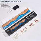 ENOKING 16 Inch Magnetic Knife Holder for Wall, Acacia Wood & Blue Resin Magnetic Knife Strip, Powerful No-Drill Adhesive or Screws Mount, Kitchen Knife Bar Storage Rack ("Ocean" Blue Resin)