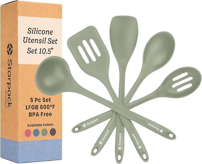 Starpack 'Stir & Serve' Silicone Cooking Utensils Set (5 Pcs) - 10.5" - Kitchen Utensil Set Heat Resistant to 600°F - Kitchen Utensils for Nonstick Cookware - Silicone Utensil Set for Mixing & Cooking