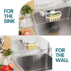 TAILI Sponge Holder for Kitchen Sink with Strong Suction Cup, Rustproof Aluminum Sink Caddy for Sponges, Brushes, Stoppers & Scrapers, White