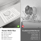 Stone Dish Drying Mats for Kitchen Counter, 24"(L)×16"(W) Wave - Pattern, Fast Drying Collapsible Dish Drying Mat, Eco-Friendly Absorbent Diatomaceous Earth Mats for Match Any Countertop