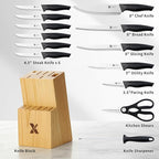 14 Pieces Kitchen Knife Set with Block, German Stainless Steel, BlackSilver