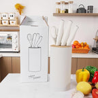Small Knife Block Set, Modern Kitchen Knife Scissors with Universal Round Holder, Home Apartment New Kitchen Essentials, Space Saving, Keep Blade Dry(Beige White, 5PCS)