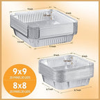 40 Pack Disposable Aluminum Pans with Lids Combo Set-9x9 (20pc) & 8x8(20pc) Square Aluminum Foil Pans,For Meal Prep,Food Cooking,Roasting,Heating. (40 Pack W/Lids)