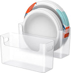 2Pcs Paper Plate Dispenser for 6-9.5 Inch Disposable Plates, Space-Saving Plastic, Foam and Paper Plate Storage Organizer for Cabinet, Countertop, RV or Outdoor (Transparent)
