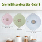 Silicone Lids for Bowl 3 Pack, Microwave Splatter Cover with 3 Sizes Reusable Heat Resistant Lids Fits Bowls, Plates, Pots, Pans, Skillets, Stove Top, Oven, Fridge Dishwasher Safe
