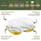 Divided Aluminum Foil Food Trays with Snap-On Lids (5 Pack) – 2X Thicker Heavy Duty Gold Compartment Pans for Takeout, Meal Prep, Lunch & Catering, 27oz
