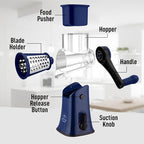 Zulay Kitchen Rotary Cheese Grater 5 Blade Cheese Shredder - Manual Hand Crank Cheese Grater With Reinforced Suction & 5 Interchangeable Drums - Easy to Use, Vegetable Chopper Round Mandoline Slicer