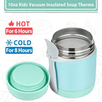 10oz Soup Thermo for Hot Food Kids,Lunch Thermo Kids Food Jar with Spoon Hot Insulated Food Containers,Leak Proof Stainless Steel Wide Mouth Lunch Thermo Jar for School(Mint-Green)