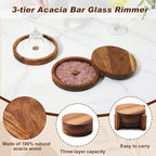 Mifoci Bar Glass Rimmer Bartender Tool with 12 Pcs Stainless Steel Classic Bottle Pourer Bar Caddy with 6 Compartment 1000 Pcs Coffee Cocktail Stirrers 200 Napkin (3 Tier,Multifunctional Acacia Wood)