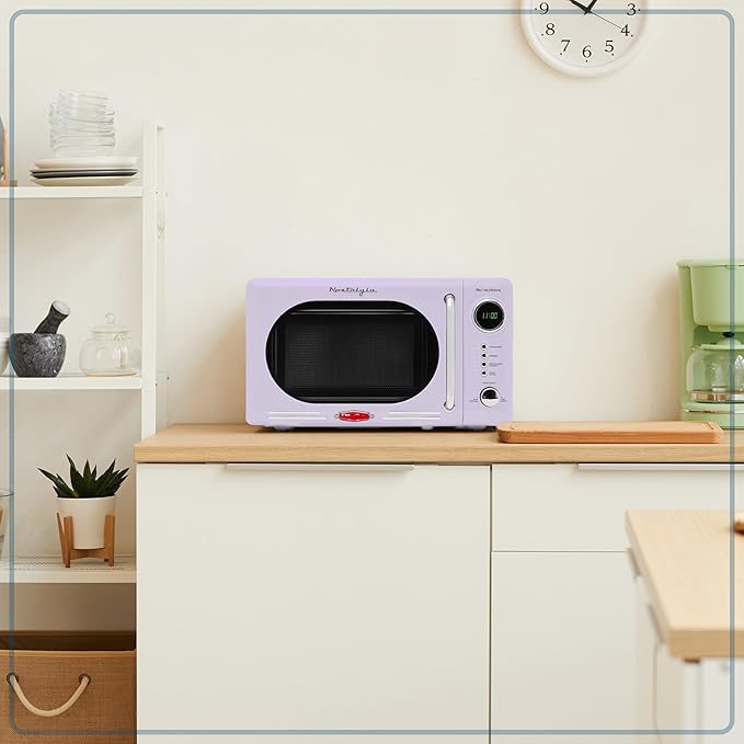 Nostalgia Retro Compact Countertop Microwave Oven - 0.7 Cu. Ft. - 700-Watts with LED Digital Display - Child Lock - Easy Clean Interior - Lavender