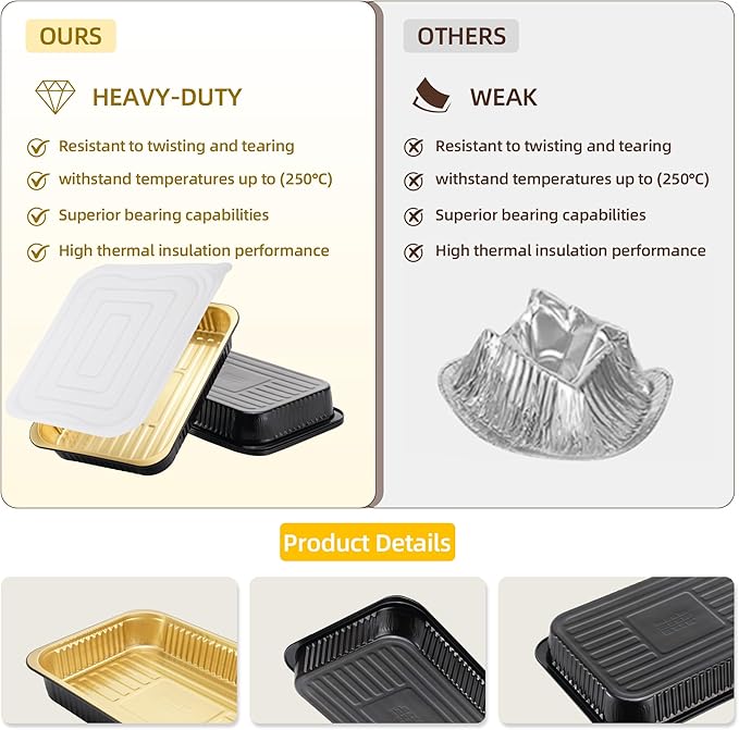 Aluminum Foil Pan with Lids,Heavy Duty Disposable Aluminum Baking Pans,14.57"×10.63" Steam Table Pan for Cooking,Heating, Storing,Prepping Roasting and Chafing(15 Pack Black and Gold w/Lids)