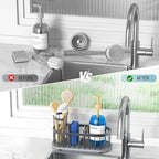 Sponge Holder for Kitchen Sink with High Brush Holder, [Stay-Dry Anywhere & No Drainage Needed] Rustproof Stainless Steel Kitchen Sink Caddy Organizer with Water Absorbing Stone Tray, Grey