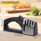 4-in-1Manual Knife Sharpener Suitable for kitchen knives, fruit knives, steel knives, scissors, and 3-level precision sharpening.Non slip base, suitable for home use (black) (1)