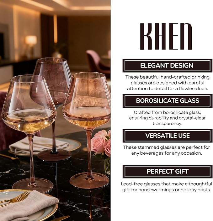 Venus Wine Glass Sets, 20oz Glasses Set of 6 Melanin Brown Colored for Her, Mom, Wife, Girlfriend, Mama, Special Celebrations Color Drinkware Unique Style Tall Stemmed Amber Colors Bronze Glassware