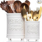 25DOL Large 7.5"+5.5" Elegant Ceramic Utensil Holder for Countertop, Cooking Utensils Organizer for Spatula, Large Utensils Crock for Kitchen Counter, Kitchen Decor, set of 2, White