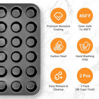 2 Pack Mini Muffin Pan Nonstick 24 Cup, Mini Cupcake Pans for Baking 24 Cups, Carbon Steel